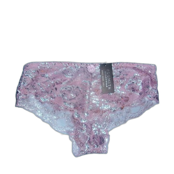 Youmita 36B Seafog Metallic Lace Bra & Large Metallic Lace Hipster Set NWT - Picture 3 of 10